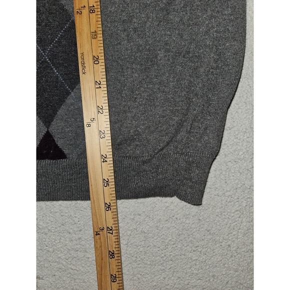 Sebastian Cooper V-Neck Sweater Men's Large Gray Diamond Print Cotton Cashmere - Picture 4 of 7